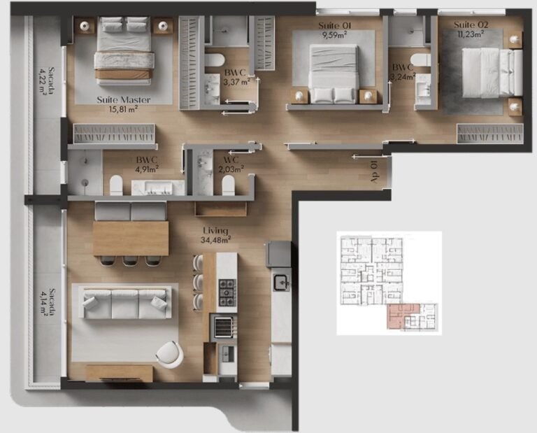 Apartamento no Arkki de 3 suítes no Centro de Florianópolis